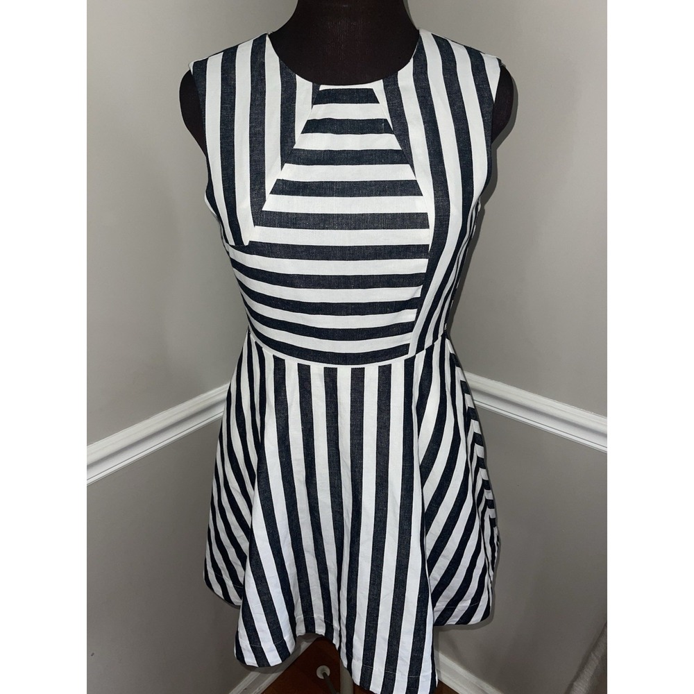 Kate Spade Saturday Striped Linen Blend Fit & Flare Dress Mini Sleeveless Sz 0